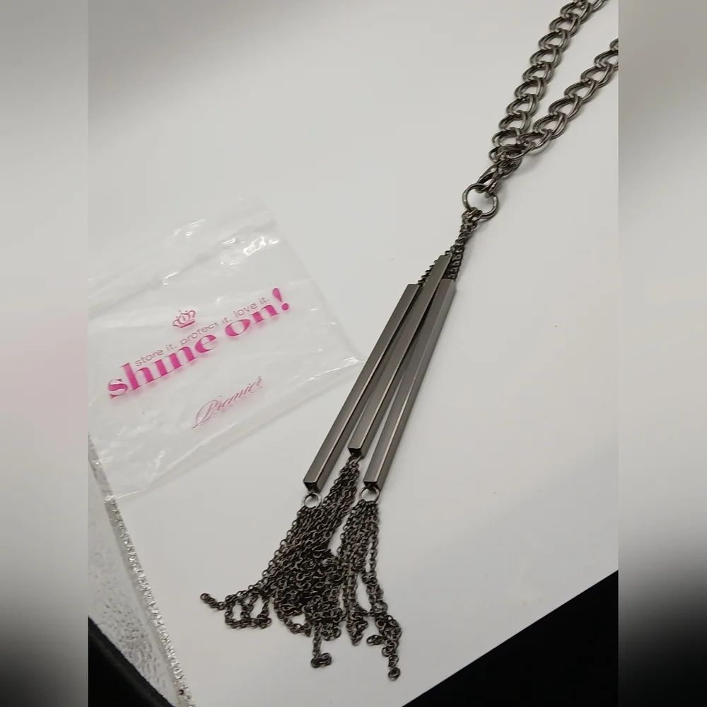 Premier Designs Gunmetal Statement Tassel Necklace Long Fringe Pendant